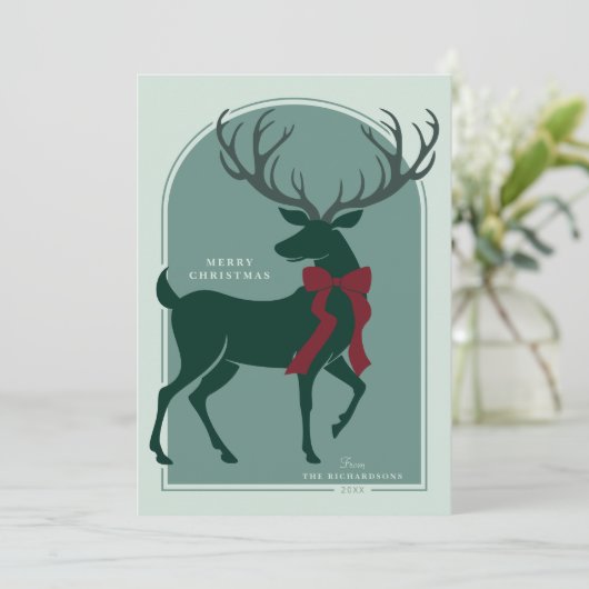 Groen Rood Elegant Stag Kerst Kaart (Staand voorkant)