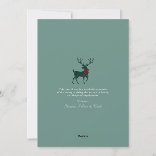 Groen Rood Elegant Stag Kerst Kaart (Achterkant)