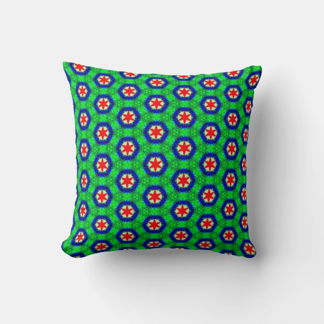 Groen, rood en blauw Star Pattern Pillow Kussen (Voorkant)
