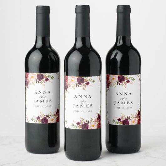 groen rood en bloesem wijn etiket (Flessen)