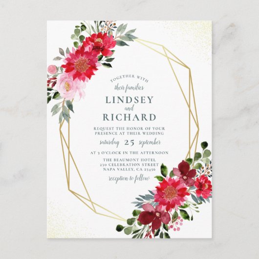Groen, rood en dubbelzinnig roze goudweddenschap uitnodiging briefkaart (Voorkant)