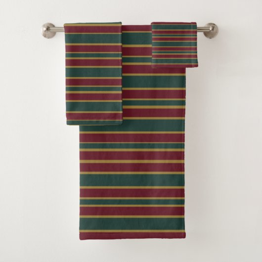 Groen Rood En Goud Kerst Kerststroken Bad Handdoek (Insitu)
