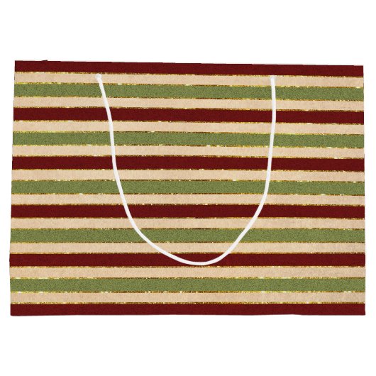 Groen, Rood en oude Folie Gestreept Kerstpatroon Groot Cadeauzakje (Achterkant)