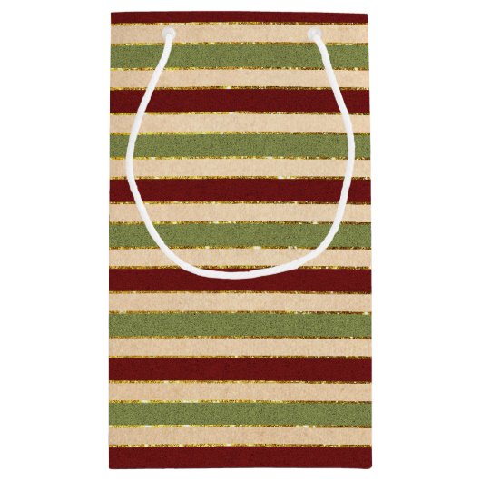 Groen, Rood en oude Folie Gestreept Kerstpatroon Klein Cadeauzakje (Achterkant)