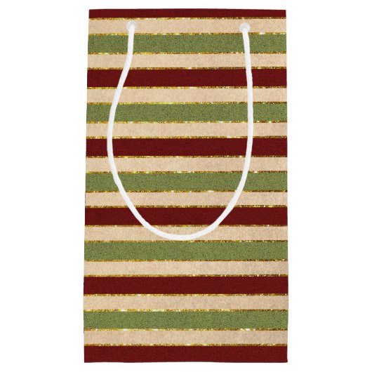 Groen, Rood en oude Folie Gestreept Kerstpatroon Klein Cadeauzakje (Voorkant)
