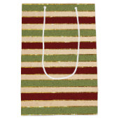 Groen, Rood en oude Folie Gestreept Kerstpatroon Medium Cadeauzakje (Achterkant)