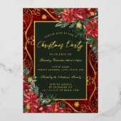 Groen Rood Feestelijk Bloem Lijst Kerstfeest Folie Uitnodiging (Voorkant)