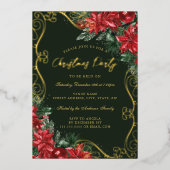 Groen Rood Feestelijke Bloemkolk Kerstfeest Folie Uitnodiging (Voorkant)