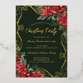 Groen Rood Feestelijke Bloemkolk Kerstfeest Folie Uitnodiging (Voorkant)