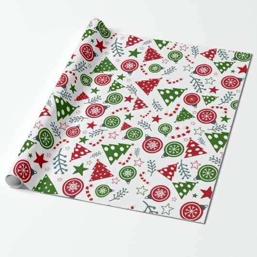 Groen & Rood Feestelijke Kerst Cadeaupapier (Uitgerold)