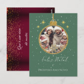 Groen & Rood Feliz Natal Foto Kerstmis Briefkaart (Voorkant / Achterkant)