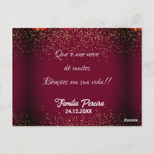 Groen & Rood Feliz Natal Foto Kerstmis Briefkaart (Achterkant)