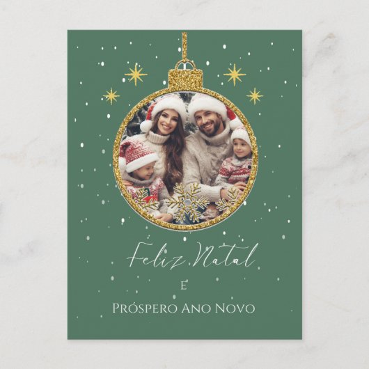 Groen & Rood Feliz Natal Foto Kerstmis Briefkaart (Voorkant)