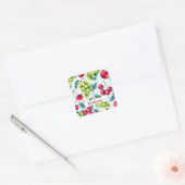 Groen Rood Fruit Druiven Kersen Elegant Patroon Vierkante Sticker (Envelop)