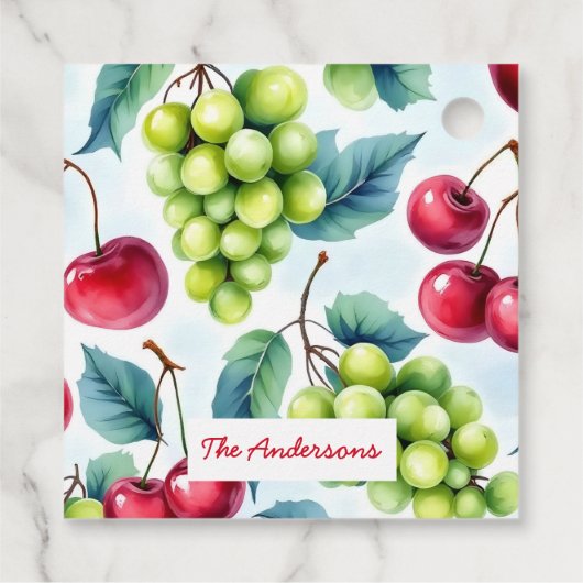 Groen Rood Fruit Voedsel Patroon Druiven Cherry Bedankjes Labels (Achterkant)