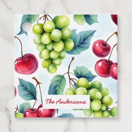 Groen Rood Fruit Voedsel Patroon Druiven Cherry Bedankjes Labels (Voorkant)