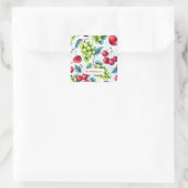 Groen Rood Fruit Voedsel Patroon Druiven Kers Vierkante Sticker (Tas)
