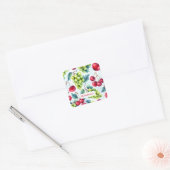 Groen Rood Fruit Voedsel Patroon Druiven Kers Vierkante Sticker (Envelop)