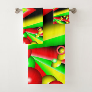 Groen Rood Geel Bubbels en Strepen Abstracte Kunst Bad Handdoek