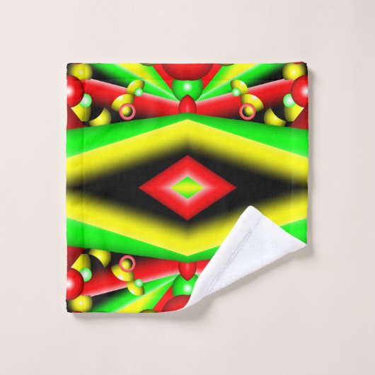 Groen Rood Geel Bubbels en Strepen Abstracte Kunst Bad Handdoek (Wasdoekje)