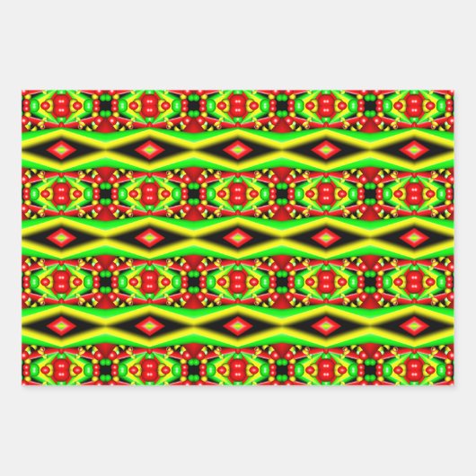 Groen Rood Geel Bubbels en Strepen Abstracte Kunst Inpakpapier Vel (Voorkant 2)