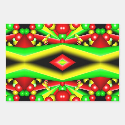 Groen Rood Geel Bubbels en Strepen Abstracte Kunst Inpakpapier Vel (Voorkant)