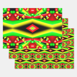 Groen Rood Geel Bubbels en Strepen Abstracte Kunst Inpakpapier Vel