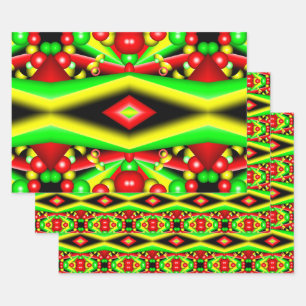 Groen Rood Geel Bubbels en Strepen Abstracte Kunst Inpakpapier Vel