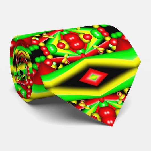 Groen Rood Geel Bubbels en Strepen Abstracte Kunst Stropdas (Opgerold)