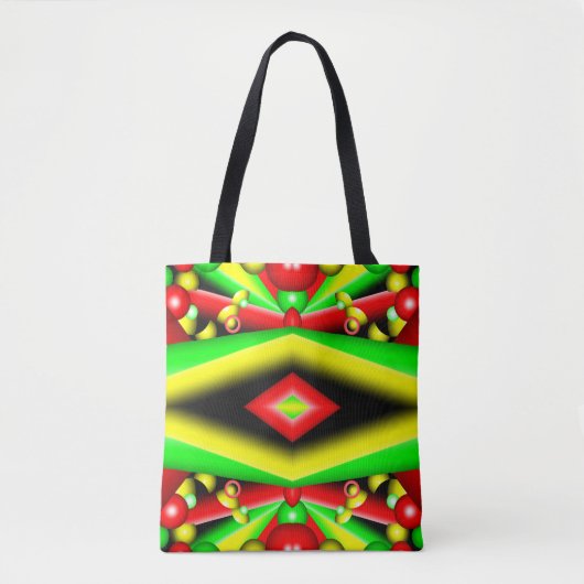Groen Rood Geel Bubbels en Strepen Abstracte Kunst Tote Bag (Voorkant)