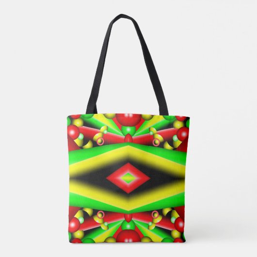 Groen Rood Geel Bubbels en Strepen Abstracte Kunst Tote Bag (Achterkant)