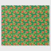 Groen, rood & geel Kerst Paisley ster patroon Cadeaupapier (Vlak)