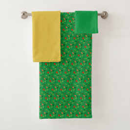 Groen rood geel Patroon mini wilde bloem Bad Handdoek