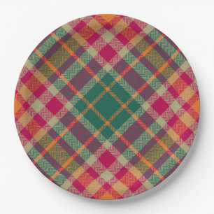 Groen Rood Geel Schotse Tartan Plaid Papieren Bordje