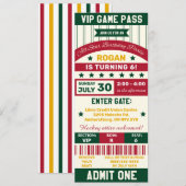 Groen, rood, geel sportteam Ticket Birthday Party Kaart (Voorkant / Achterkant)