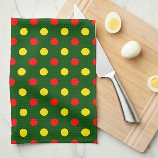 Groen Rood Geel Stippen Design Theedoek (Quarter Fold)