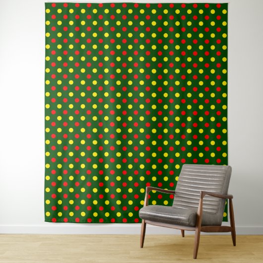 Groen Rood Geel Stippen Design Wandkleed (In situ)