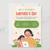 Groen Rood Geïllustreerde Moederdag Uitnodigen Kaart (Voorkant)
