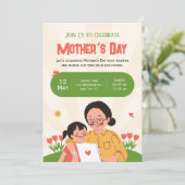 Groen Rood Geïllustreerde Moederdag Uitnodigen Kaart (Staand voorkant)