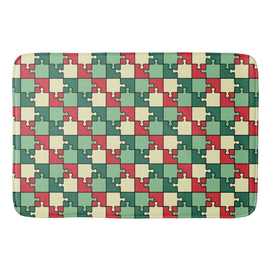 Groen Rood Geometrisch Puzzel Pieces Patroon Badmat (Voorkant)