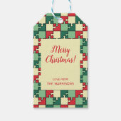 Groen Rood Geometrisch Puzzel Pieces Patroon Cadeaulabel (Voorkant)