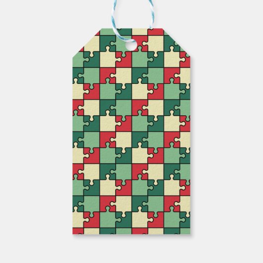 Groen Rood Geometrisch Puzzel Pieces Patroon Cadeaulabel (Achterkant)