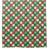 Groen Rood Geometrisch Puzzel Pieces Patroon Douchegordijn (Voorkant)