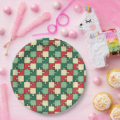 Groen Rood Geometrisch Puzzel Pieces Patroon Papieren Bordje (Feest)