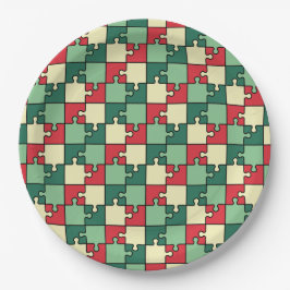 Groen Rood Geometrisch Puzzel Pieces Patroon Papieren Bordje