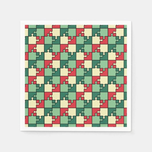 Groen Rood Geometrisch Puzzel Pieces Patroon Servet (Voorkant)