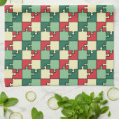 Groen Rood Geometrisch Puzzel Pieces Patroon Theedoek (Gevouwen)