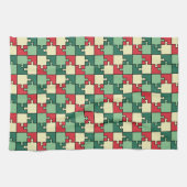 Groen Rood Geometrisch Puzzel Pieces Patroon Theedoek (Horizontaal)