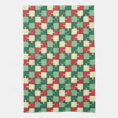 Groen Rood Geometrisch Puzzel Pieces Patroon Theedoek (Verticaal)