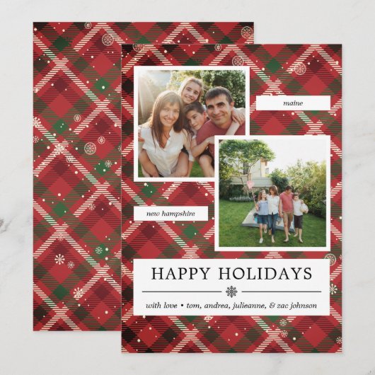 Groen rood geruit 2 foto's feestdagenkaart (Voorkant / Achterkant)